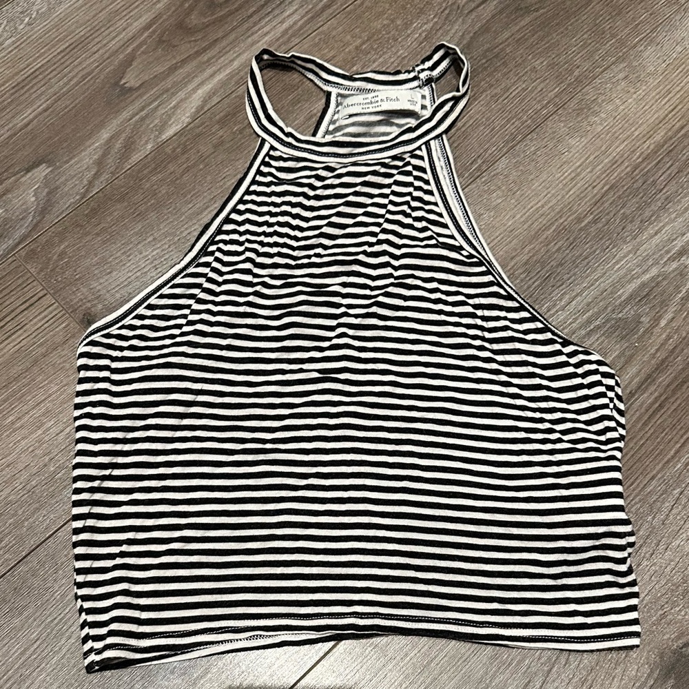 Striped High Neck Crop Top
